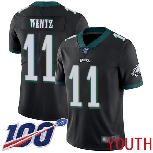 Youth Philadelphia Eagles #11 Carson Wentz Black Alternate Vapor Untouchable NFL Jersey Limited Player->youth nfl jersey->Youth Jersey